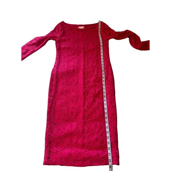 💖Ingrid & Isabel Women's Long-Sleeve Hot Pink Lace Midi Dress - Size S - Picture 5 of 5